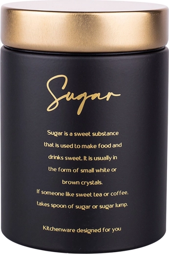 Round Sugar tin canister – matte black with a gold lid