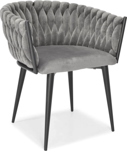 Upholstered Velvet Dining and Living Room Chair, Grey Velour, Black Metal Legs