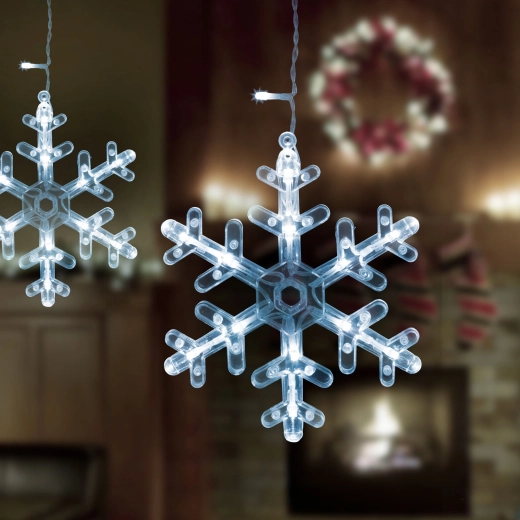 LED light curtain with snowflakes, 3 × 0.75 m, 224 cool white LEDs