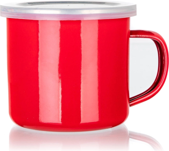 Enamel mug with lid 0.5 l red