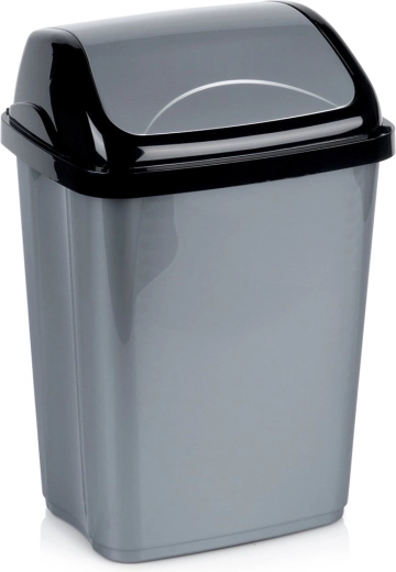 Plastic waste bin 10 l, gray with swing lid