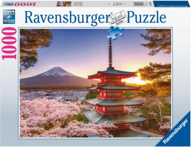 Пъзел Ravensburger – изглед към Фуджи и сакури, 1000 части
