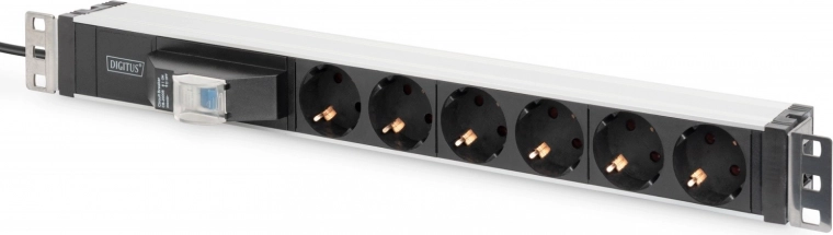 Ракова PDU разклонителна лента за 19'' шкаф DIGITUS, 6x Schuko, 2 m кабел, предпазител, алуминиев профил