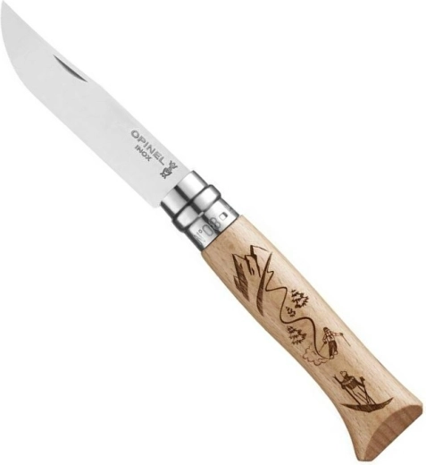Opinel №8 джобен нож с гравиране Ski, букова дървесина, 8,5 см