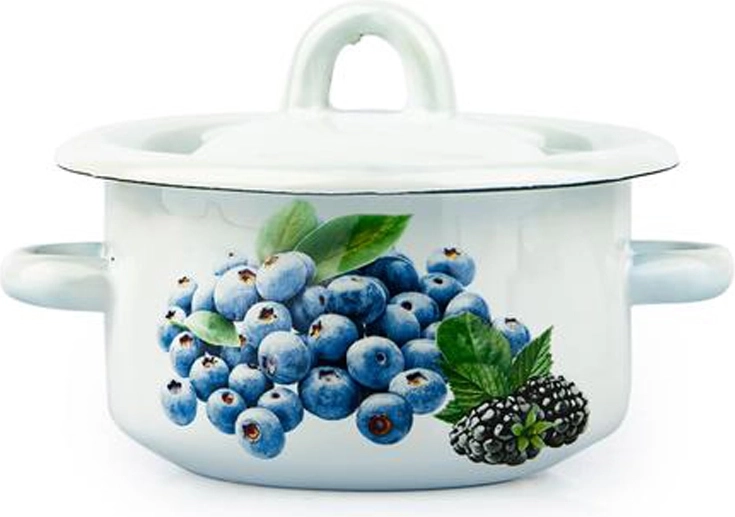 Enamel pot with lid 0.4 l – blueberry decor