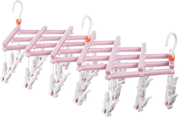 Foldable Laundry Drying Rack with Pegs, 29 Clips, Pink
