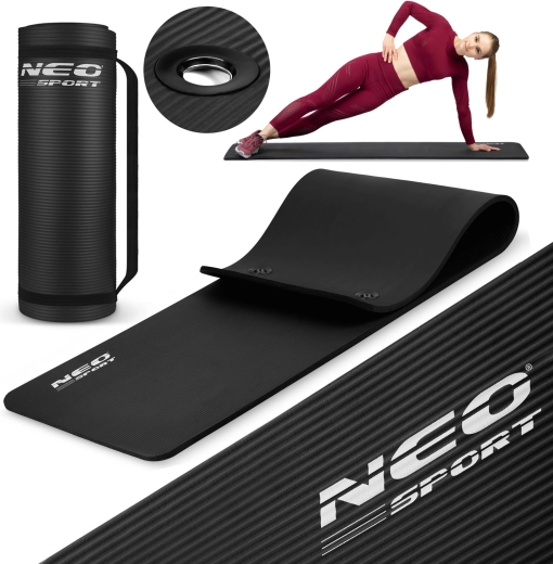 Постелка за упражнения с халки 183 × 60 см черна NEO SPORT