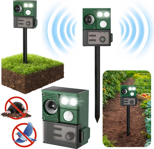 Solar Ultrasonic Animal Repeller with PIR Sensor and LED