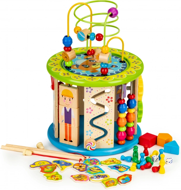 Educational wooden cube with games and fishing ecotoys
