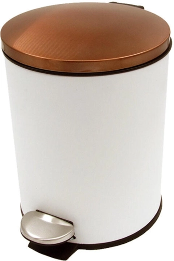 Pedal bin 5 l round with plastic insert – white with copper lid