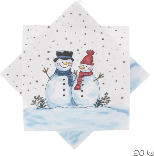 Хартиени салфетки с мотив на снежен човек 33 × 33 см, 20 бр.
