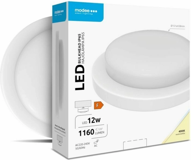 Кръгло стенен/таванен LED осветител Modee Bulkhead 12 W 4000 K, бяло