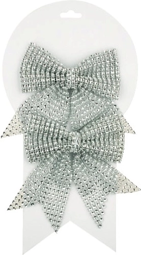 Silver Christmas bows with rhinestones, 12 cm, 2 pcs