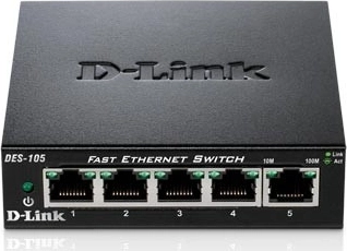 Network switch with 5 ports, 10/100 Mbps, in a metal housing
