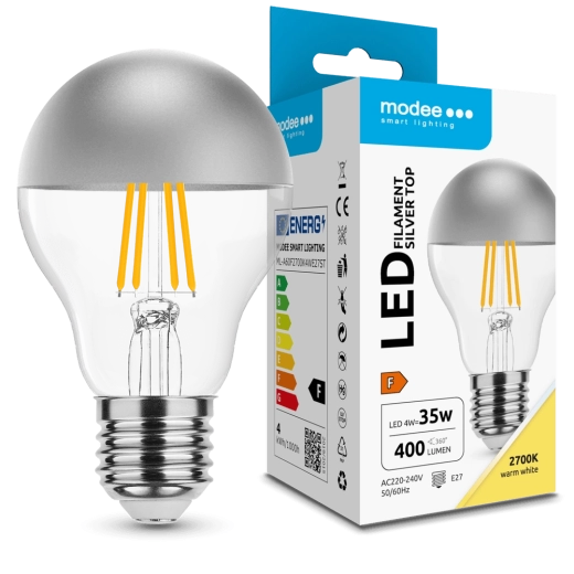 Modee LED Bulb Filament A60 Silver Top 4W E27, 2700K, 400 lm