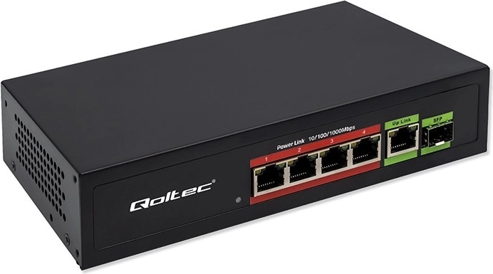 Fast Ethernet PoE суич с 4x RJ45 PoE, 1x RJ45 Uplink и 1x SFP