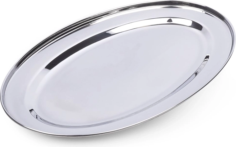 Stainless steel oval serving tray 39 × 26 cm
