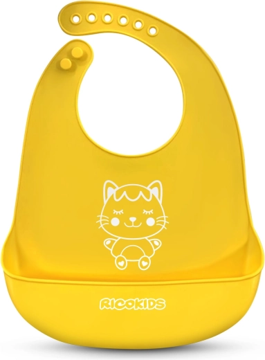 Силиконов лигавник с джоб Ricokids – жълт