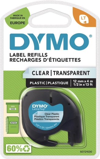 Лента DYMO LetraTag 12 мм x 4 м, прозрачен пластмасов материал