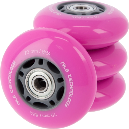 PU wheels with bearings for inline skates NILS EXTREME 70 mm 82A pink