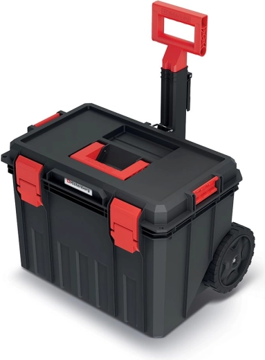Easy transport thanks to large wheels and telescopic handle