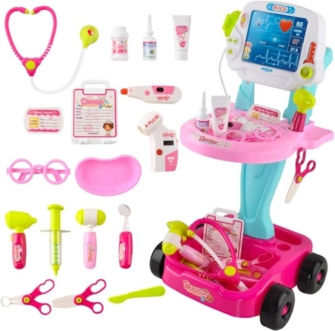 Little Doctor Set with Rolling Cart, Pink-Blue