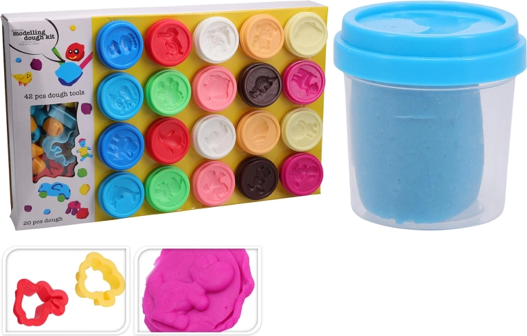 Playdough Cup Set 20 pcs (55 g) with 42 pcs of Accessories