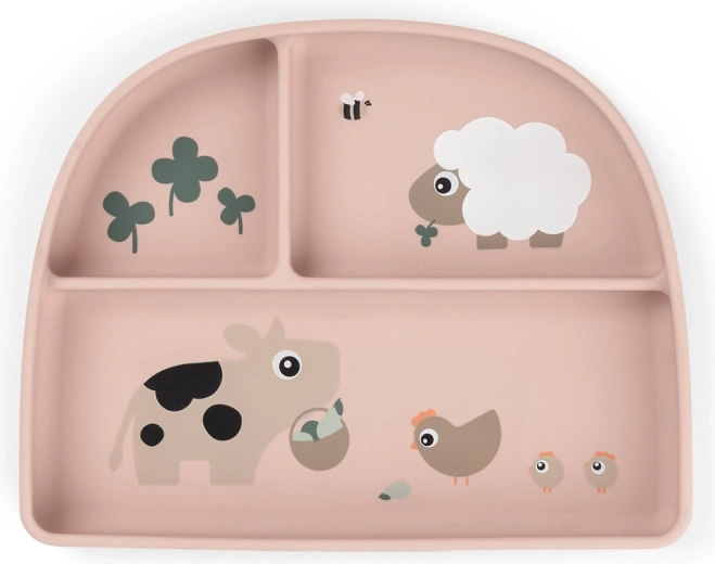 Done by Deer suction divided plate Stick&Stay Tiny farm pink