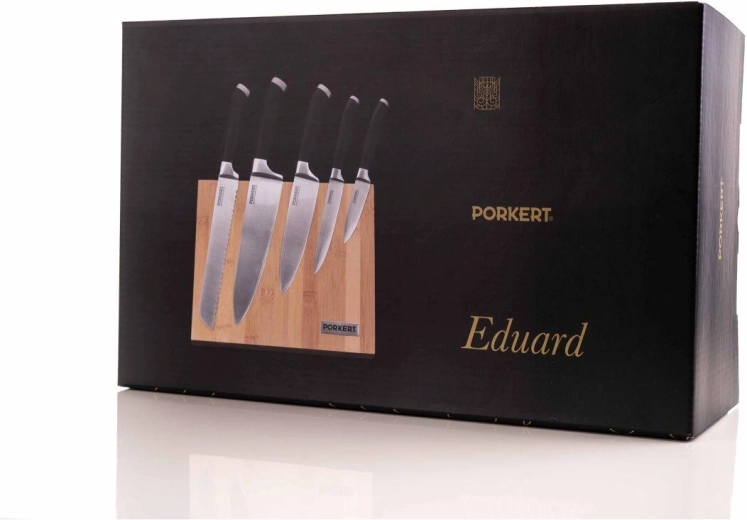 EDUARD Kitchen Knife Set 5 pcs with Magnetic Bamboo Block