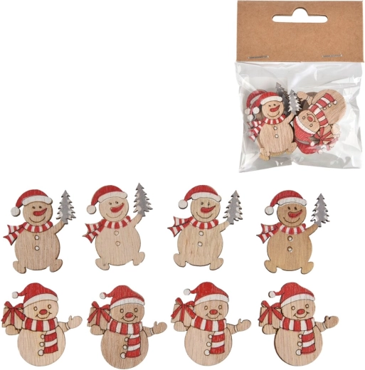 Wooden snowmen, beige – set of 8 pcs, 3.5 cm