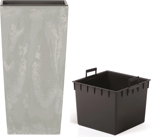 URBI Square Planter concrete effect with insert 29.5 × 29.5 × 55 cm grey