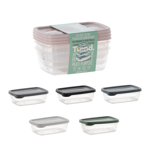 Комплект от 3 правоъгълни кутии Trend Box 0,6 л