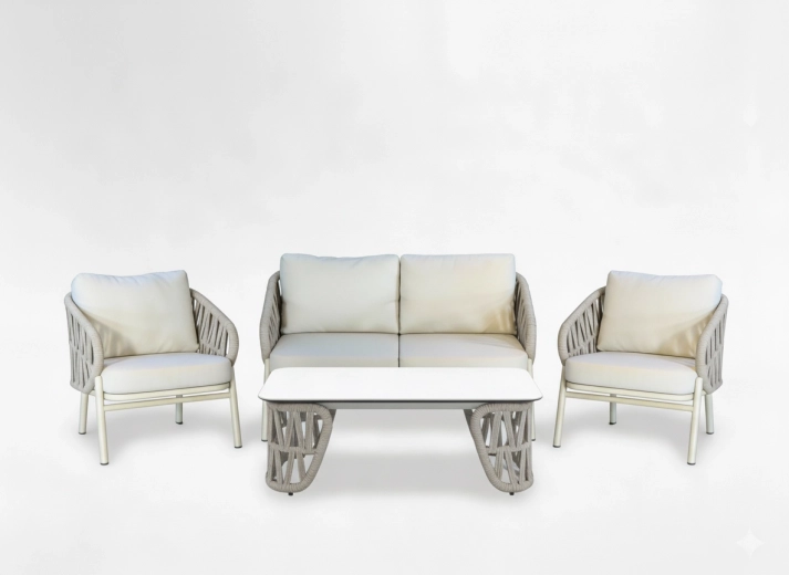 Garden aluminum seating set 2+1+1 with coffee table, beige