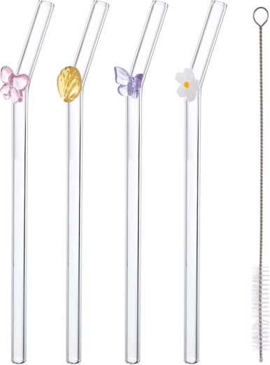 JARO set of borosilicate glass straws with cleaning brush (4 pcs)