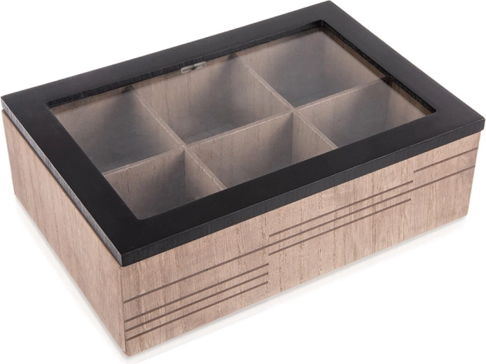 Wooden tea box LINE, 6 compartments, 24 × 16.5 × 7.5 cm
