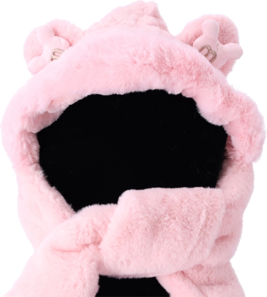 Kids' plush 3-in-1 hat with scarf and gloves – Light pink