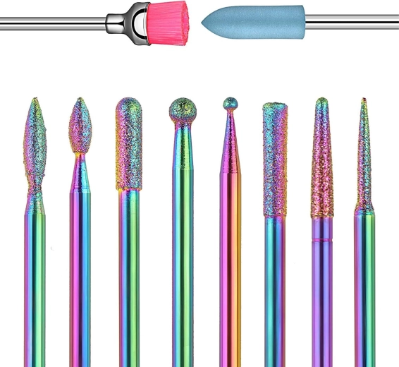 Set of Diamond and Ceramic Nail and Cuticle Drill Bits, 10 pcs in Case