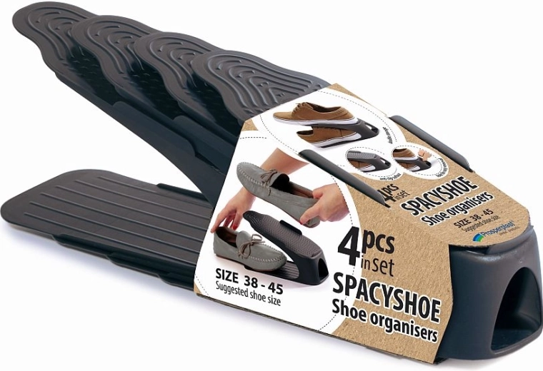 Set of Prosperplast Spacyshoe Shoe Organizers, Anthracite, 4 pcs