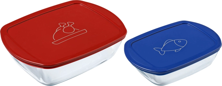 Set of Rectangular Glass Containers PYREX 1.2 l and 2.5 l