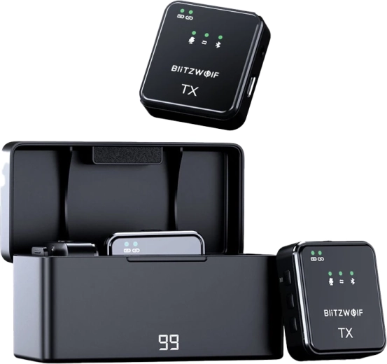Безжичен микрофон BLITZWOLF BW‑SX63 със заряден калъф (черен)