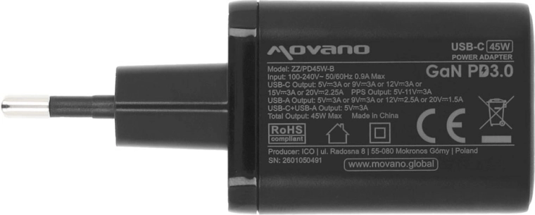 Бързо зареждане до 45 W (USB-C PD 3.0 + PPS)
