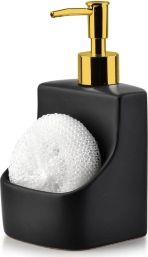 Ceramic dish soap dispenser with sponge compartment, black 400 ml
