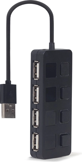 USB 2.0 4-port hub with switches, black - 1 piece