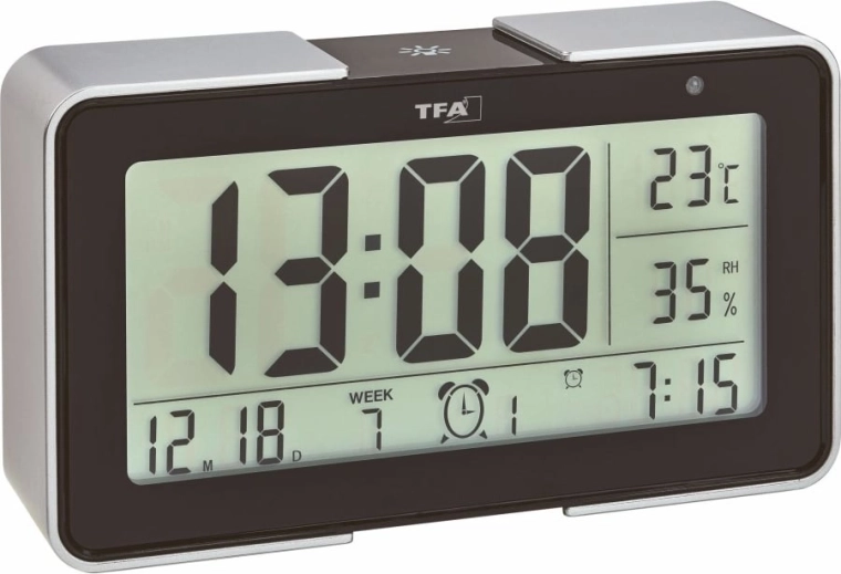 TFA Melody Digital Radio-Controlled Alarm Clock, Black-Silver