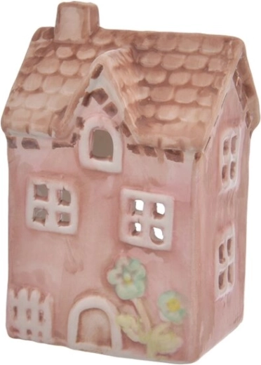Pink ceramic house candle holder