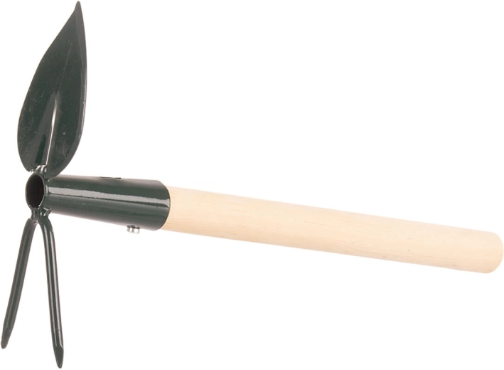 Professional hand hoe, heart-shaped, with 2 tines and a 27 cm handle