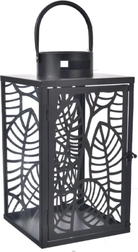Black metal lantern Leaf with leaf motif 32 cm