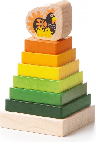 Wooden colorful pyramid with a little hen CUBIKA – 8 pieces