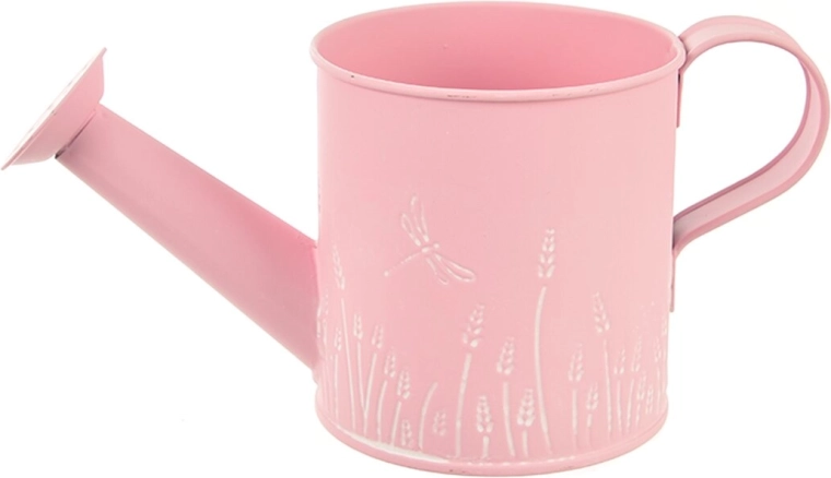 Decorative metal watering can with dragonfly motif, pink, 10 × 10 cm