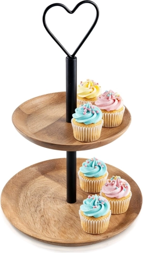 Wooden two-tier mango serving stand 37 cm